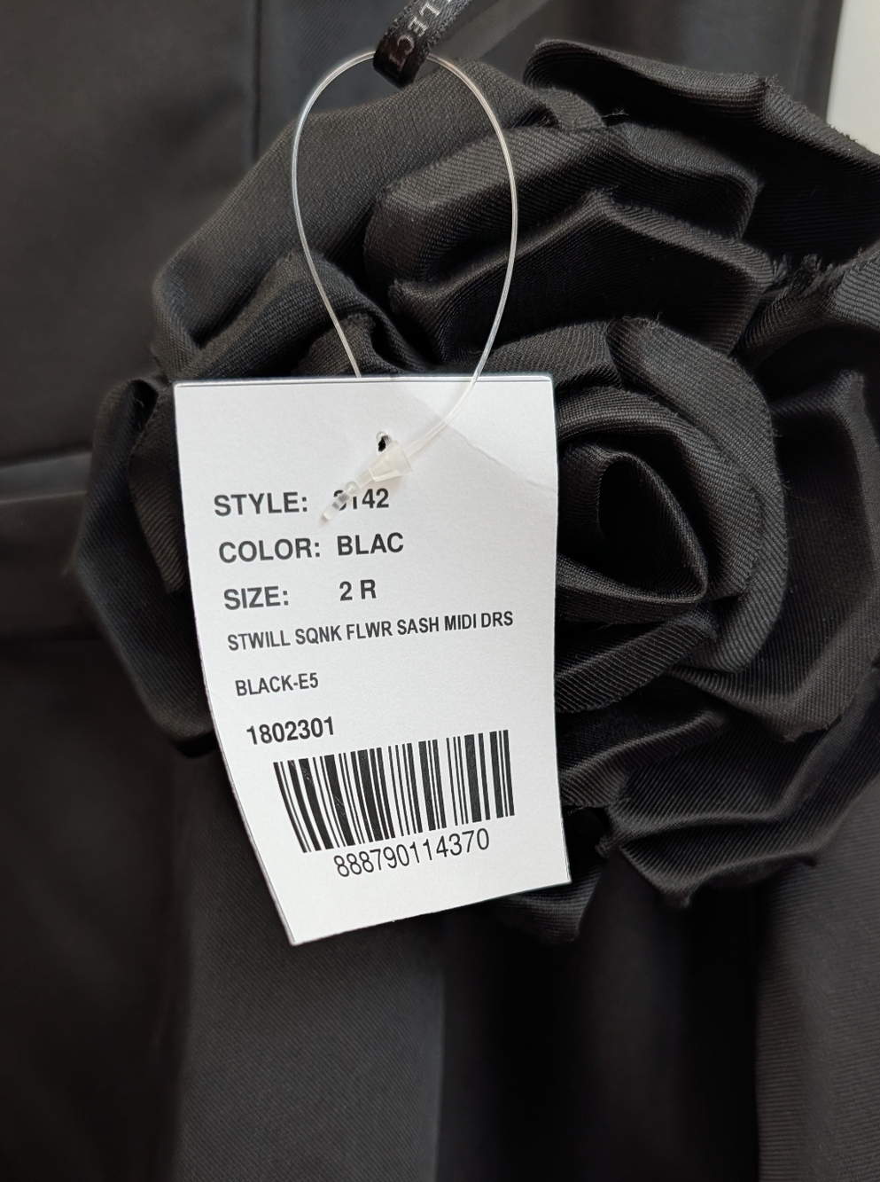 Dessy Square Neck Satin Midi Dress with Full Skirt Flower Sash Black Size 2 - Picture 5 of 9